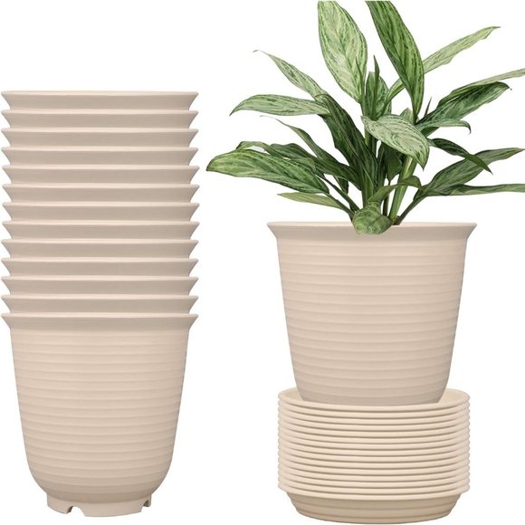Accents | 14 Pots 14 Saucer Trays Plastic Planter Pots With Drainage ...